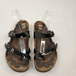 Birkenstock 39/8 Mayari Sandals Birko Flor Pattern Leather Black