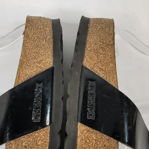 Birkenstock 39/8 Mayari Sandals Birko Flor Pattern Leather Black