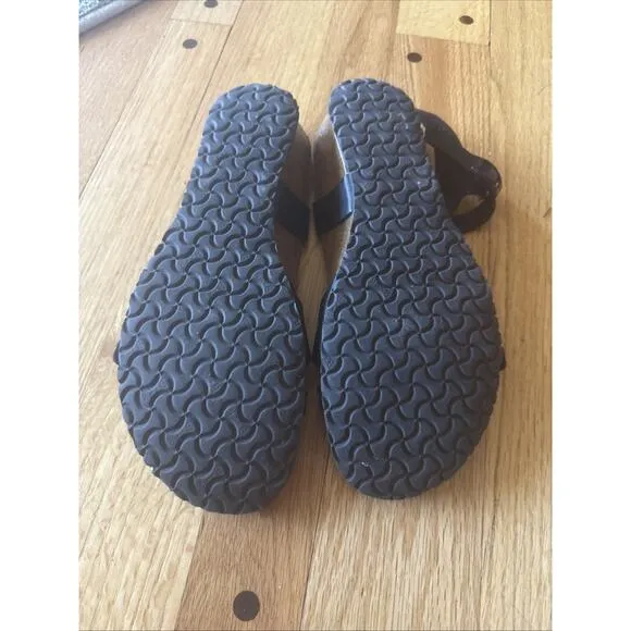 Birkenstock 40 / US 9.5 Womens Papillio Lana Strap Sandals Black Leather Wedge