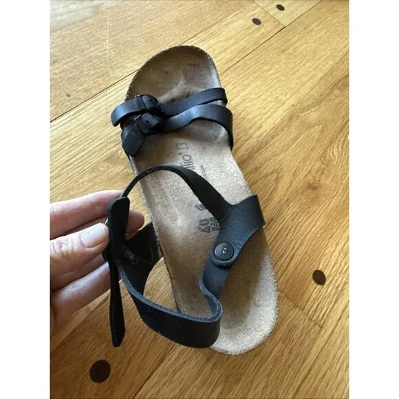 Birkenstock 40 / US 9.5 Womens Papillio Lana Strap Sandals Black Leather Wedge