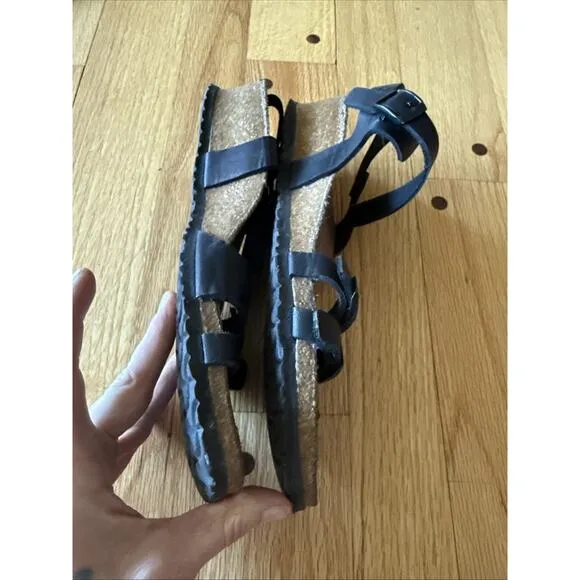 Birkenstock 40 / US 9.5 Womens Papillio Lana Strap Sandals Black Leather Wedge
