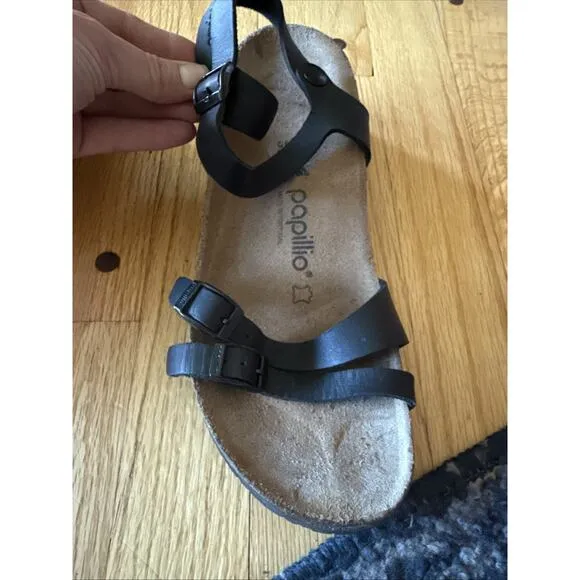 Birkenstock 40 / US 9.5 Womens Papillio Lana Strap Sandals Black Leather Wedge