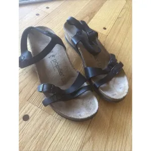 Birkenstock 40 / US 9.5 Womens Papillio Lana Strap Sandals Black Leather Wedge