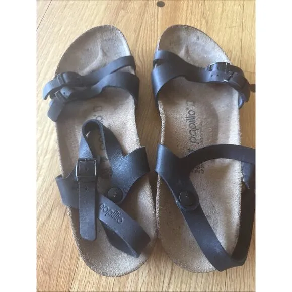 Birkenstock 40 / US 9.5 Womens Papillio Lana Strap Sandals Black Leather Wedge