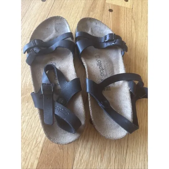 Birkenstock 40 / US 9.5 Womens Papillio Lana Strap Sandals Black Leather Wedge