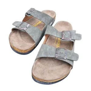 Birkenstock 44 US M 10 Green Suede Arizona Sandals Two Buckle Cork Sole Classic
