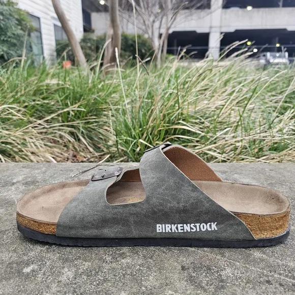 Birkenstock 44 US M 10 Green Suede Arizona Sandals Two Buckle Cork Sole Classic