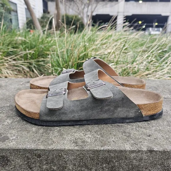 Birkenstock 44 US M 10 Green Suede Arizona Sandals Two Buckle Cork Sole Classic
