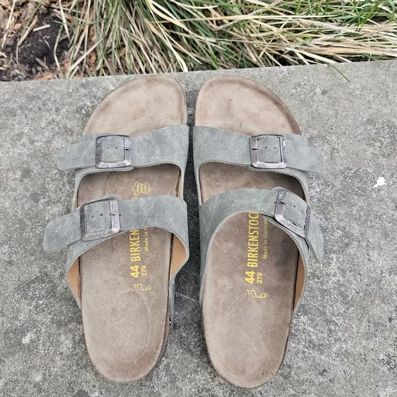 Birkenstock 44 US M 10 Green Suede Arizona Sandals Two Buckle Cork Sole Classic