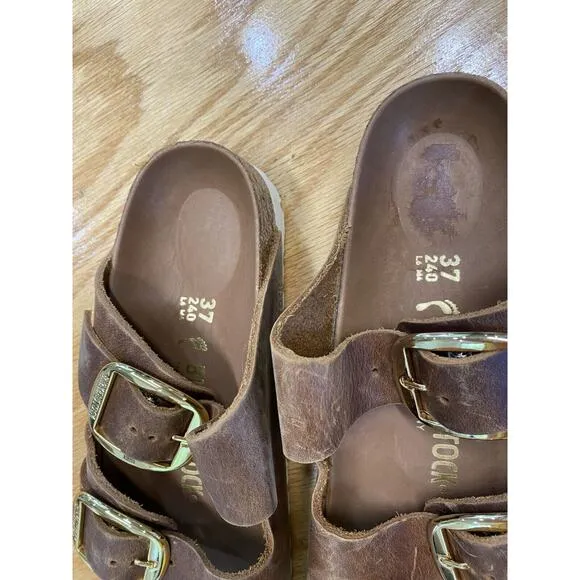 Birkenstock Arizona Birkibuc Stone Slide Sandals Women's 6 Narrow Brown S72
