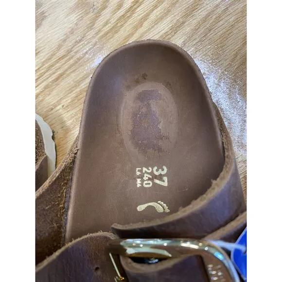 Birkenstock Arizona Birkibuc Stone Slide Sandals Women's 6 Narrow Brown S72