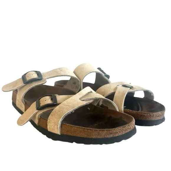 BIRKENSTOCK BIRKIS Calais Sandals 41 10 Cross Strap Slide Birko Flor Ivory White