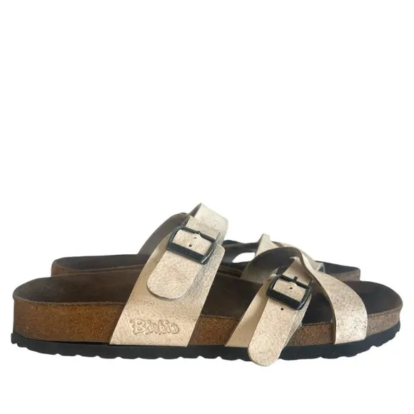 BIRKENSTOCK BIRKIS Calais Sandals 41 10 Cross Strap Slide Birko Flor Ivory White