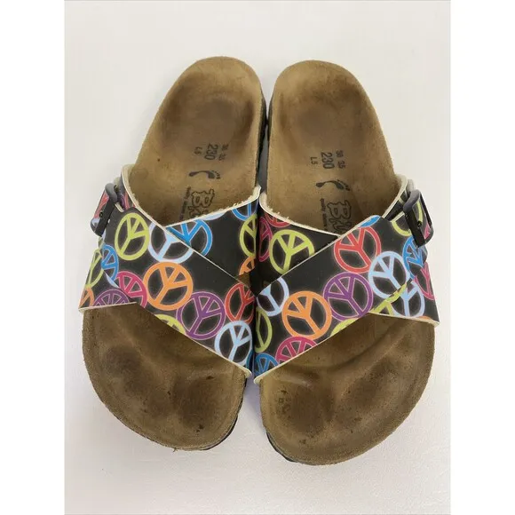 Birkenstock Birki’s Santosa Black Peace Signs Cross Strap Sandals US 5.5-6 EU 36