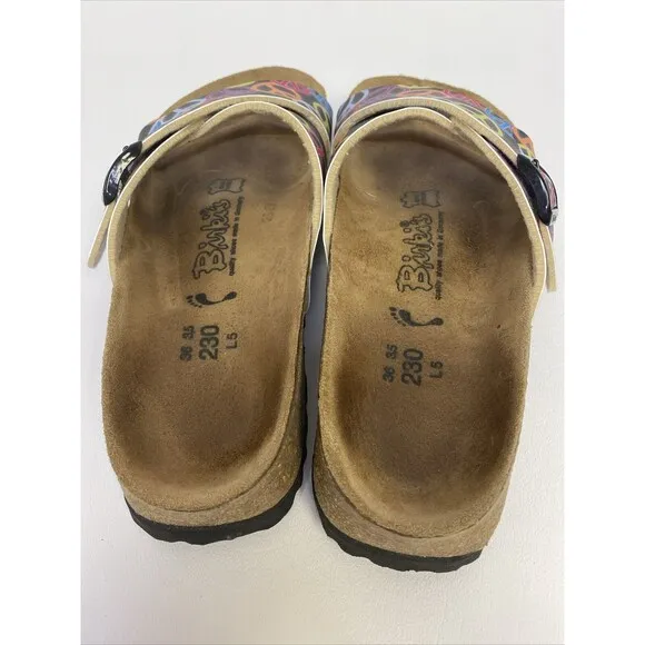 Birkenstock Birki’s Santosa Black Peace Signs Cross Strap Sandals US 5.5-6 EU 36