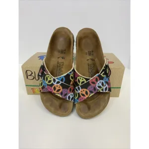 Birkenstock Birki’s Santosa Black Peace Signs Cross Strap Sandals US 5.5-6 EU 36