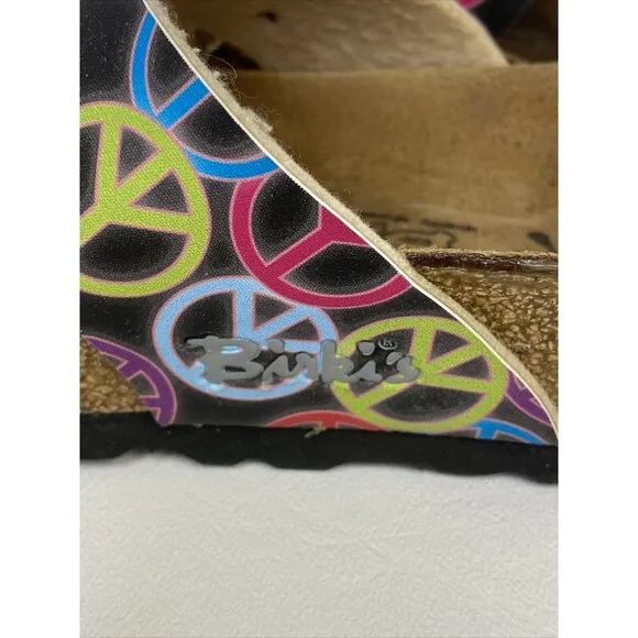 Birkenstock Birki’s Santosa Black Peace Signs Cross Strap Sandals US 5.5-6 EU 36