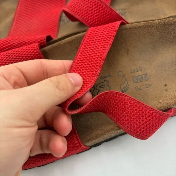 Birkenstock Birki’s Women’s 40 9 Red Elastic Strap Cork Footbed Sandals