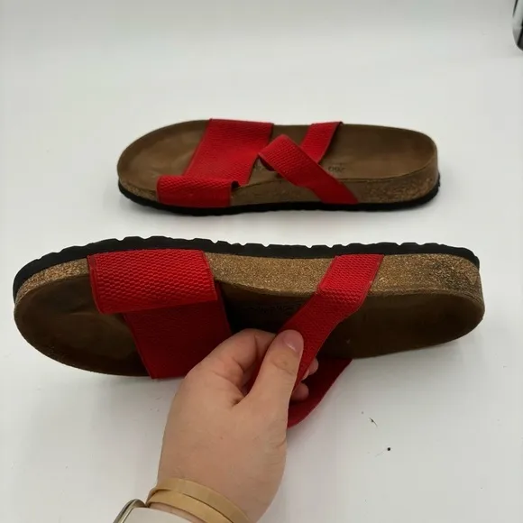 Birkenstock Birki’s Women’s 40 9 Red Elastic Strap Cork Footbed Sandals