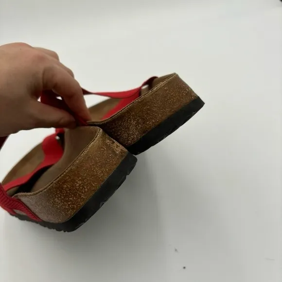 Birkenstock Birki’s Women’s 40 9 Red Elastic Strap Cork Footbed Sandals