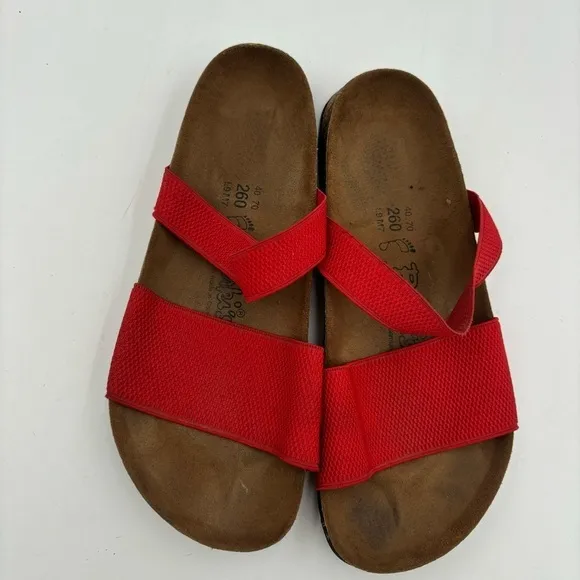Birkenstock Birki’s Women’s 40 9 Red Elastic Strap Cork Footbed Sandals