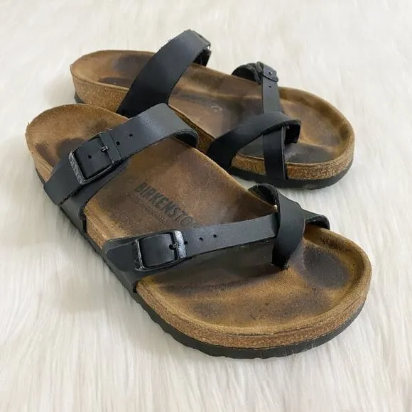 Birkenstock Black Faux Leather Mayari Sandals Made in Germany Women's Size EU 38