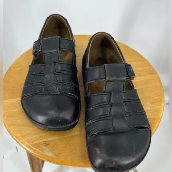 Birkenstock Black leather Laufsohle Alsa-Schaum sandals/loafers Unisex M6 W8