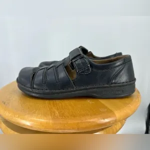 Birkenstock Black leather Laufsohle Alsa-Schaum sandals/loafers Unisex M6 W8