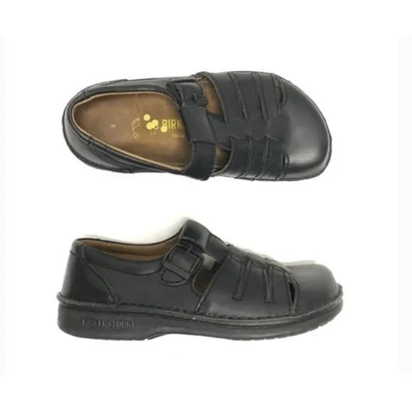 Birkenstock Black leather Laufsohle Alsa-Schaum sandals/loafers Unisex M6 W8