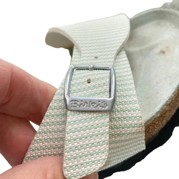 Birkenstock Mint Green/White Striped Double Strap Ssndals