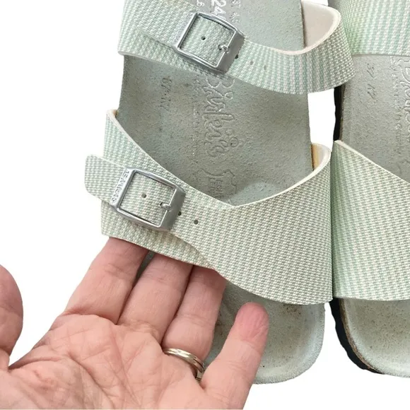 Birkenstock Mint Green/White Striped Double Strap Ssndals