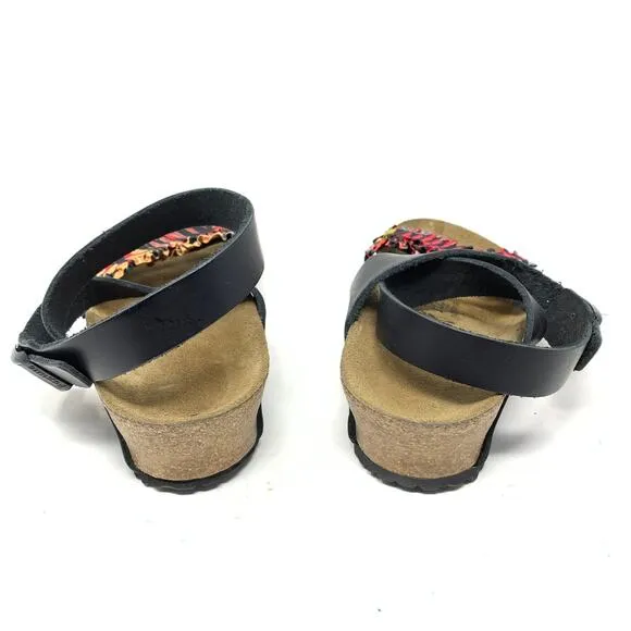 Birkenstock Papillio Women's Sz 38 US 7 Wedge Sandals Ankle Straps Floral Ruffle