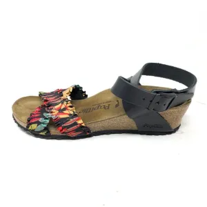 Birkenstock Papillio Women's Sz 38 US 7 Wedge Sandals Ankle Straps Floral Ruffle
