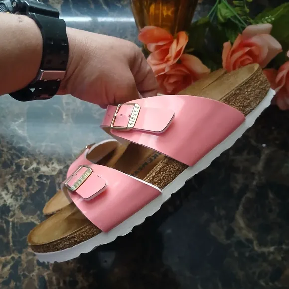 Birkenstock Patent Leather 'Yao Pink 'Arizona Birken Sandals Size 39 EU Narrow