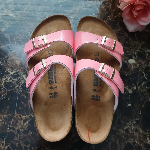 Birkenstock Patent Leather 'Yao Pink 'Arizona Birken Sandals Size 39 EU Narrow