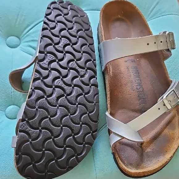 Birkenstock Silver Sandals, Size 39