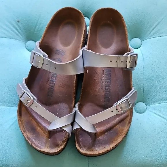 Birkenstock Silver Sandals, Size 39
