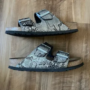 Birkenstock Silver Snake Arizona Sandals Sz 38
