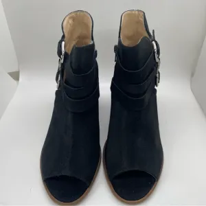 Black Ankle Boots with Chunky Heel and Peep-Toe