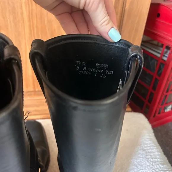 Black Cowboy Boots with Harness Strap and Sturdy Sole