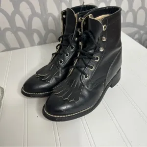 Black Lace Up Combat Boots with Chunky Heel and Padded Collar