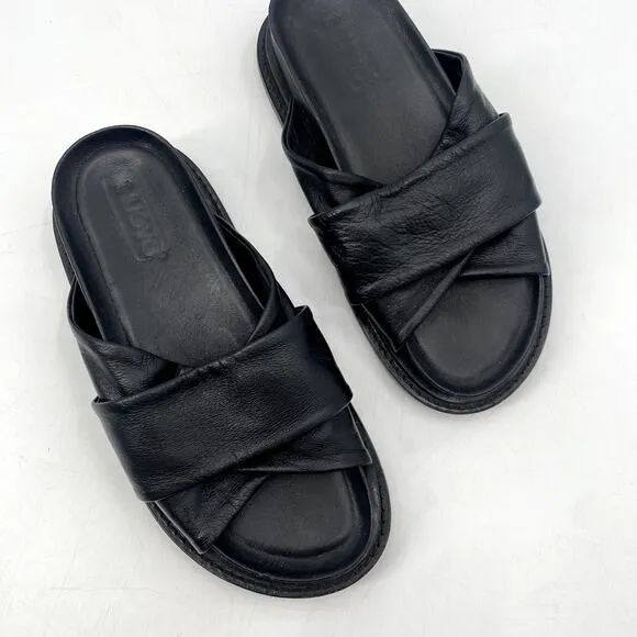 Black Leather Chunky Slide Sandals Free people