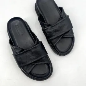 Black Leather Chunky Slide Sandals Free people
