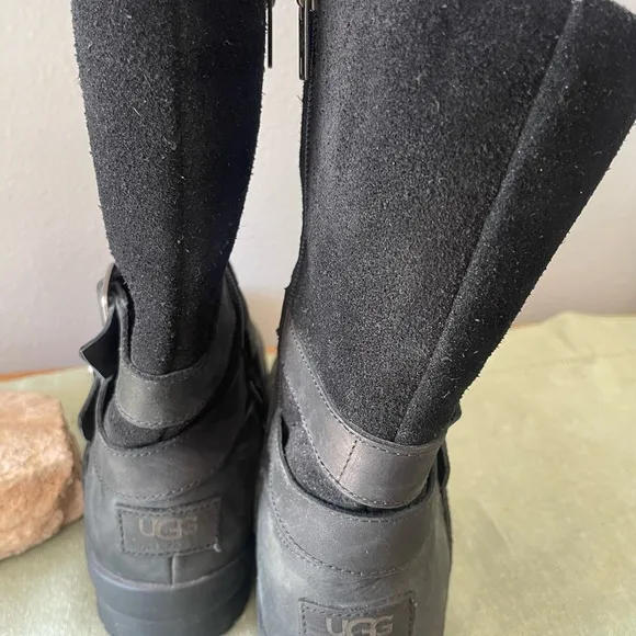 Black mid calf Leather Ugg boots. Size 8.5