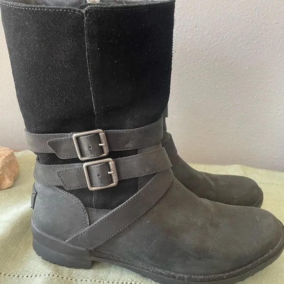 Black mid calf Leather Ugg boots. Size 8.5