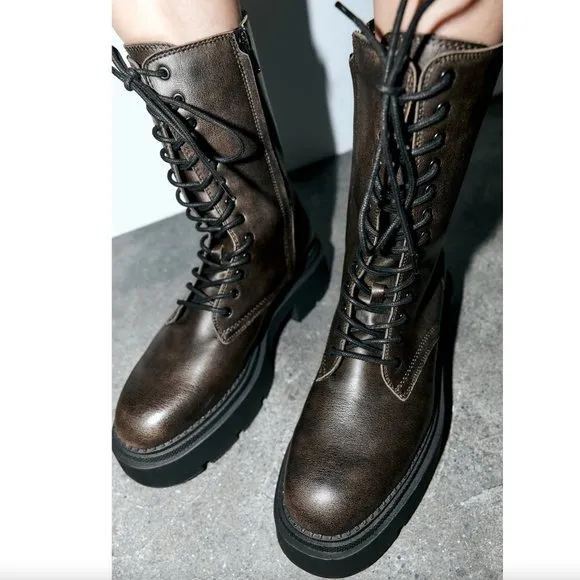 BLOGGER'S FAVE! Zara Laced Lug Sole Boots Brown NWT