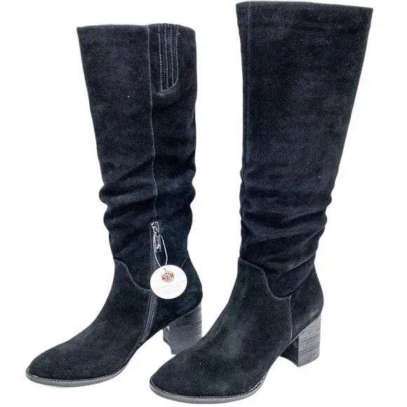 Blondo Waterproof Black Slouchy Nadeen Suede Knee High Tall Heeled Boots 10
