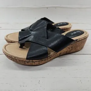 BOC BORN Womens Size 10 Black Cross Band Toe Ring Cork Wedge Slide Sandals Z4920