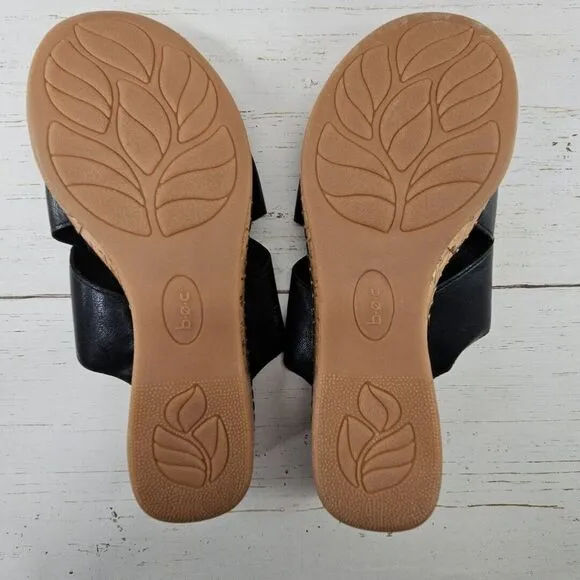 BOC BORN Womens Size 10 Black Cross Band Toe Ring Cork Wedge Slide Sandals Z4920