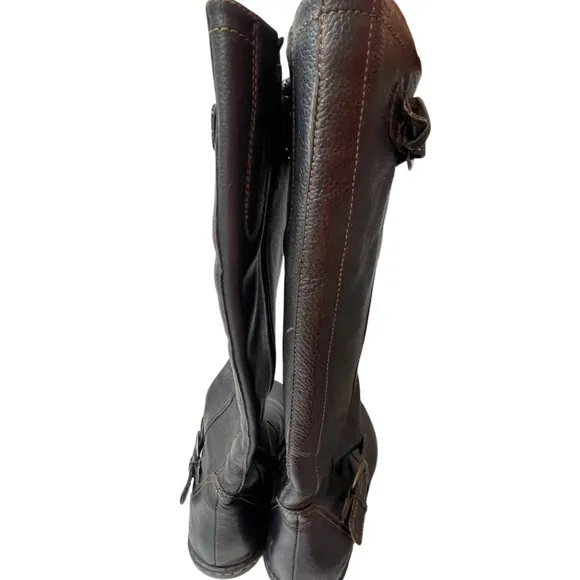 B.O.C. Leather Bernice Tall Boots, Black Wide Calf, Buckle, Zip up, Size Women 7
